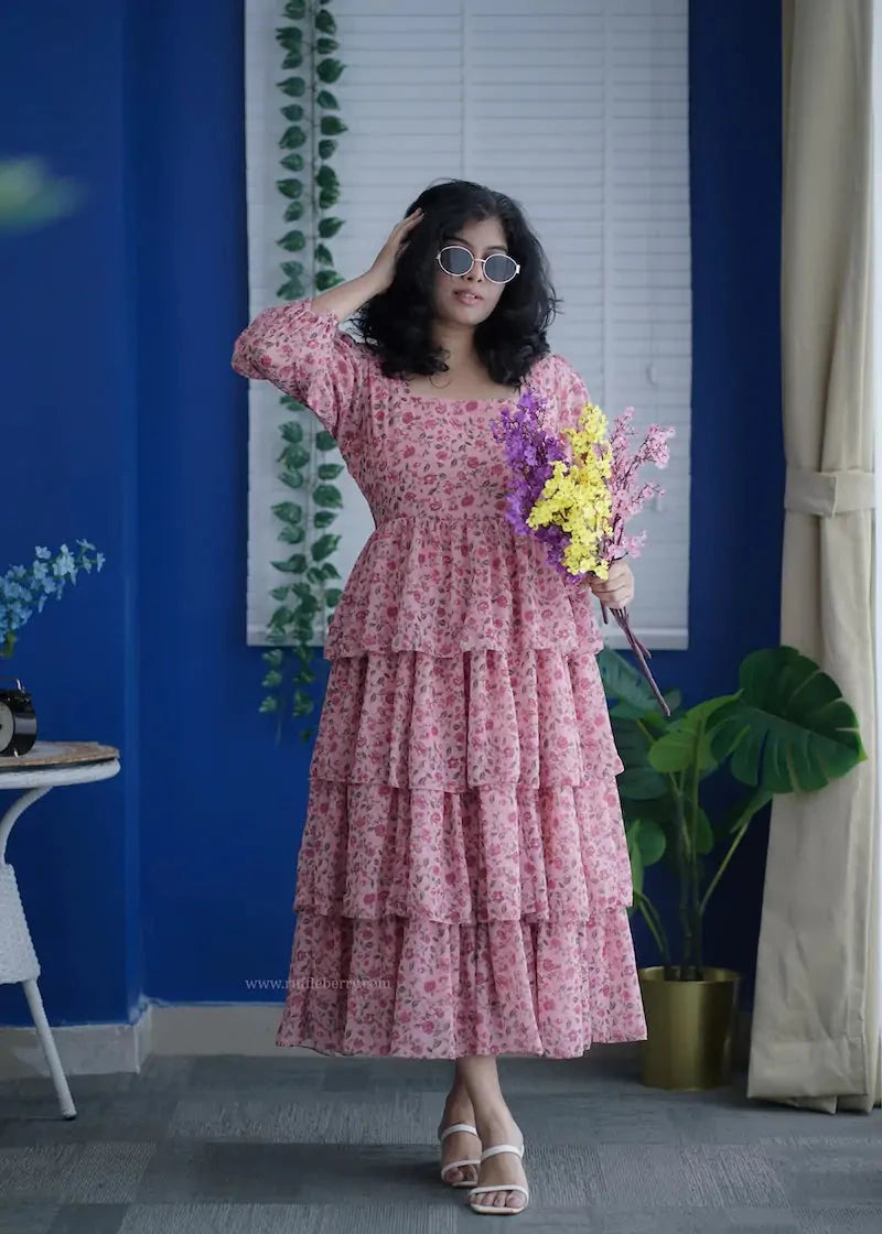 Rose Pink Georgette Layered Dress – Ruffleberry