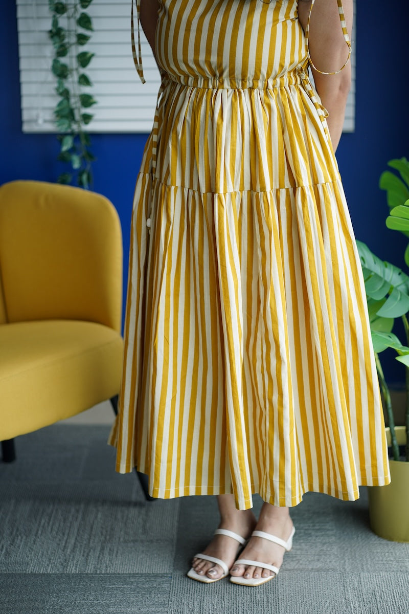 maroba honeyyellow striped cotton dress