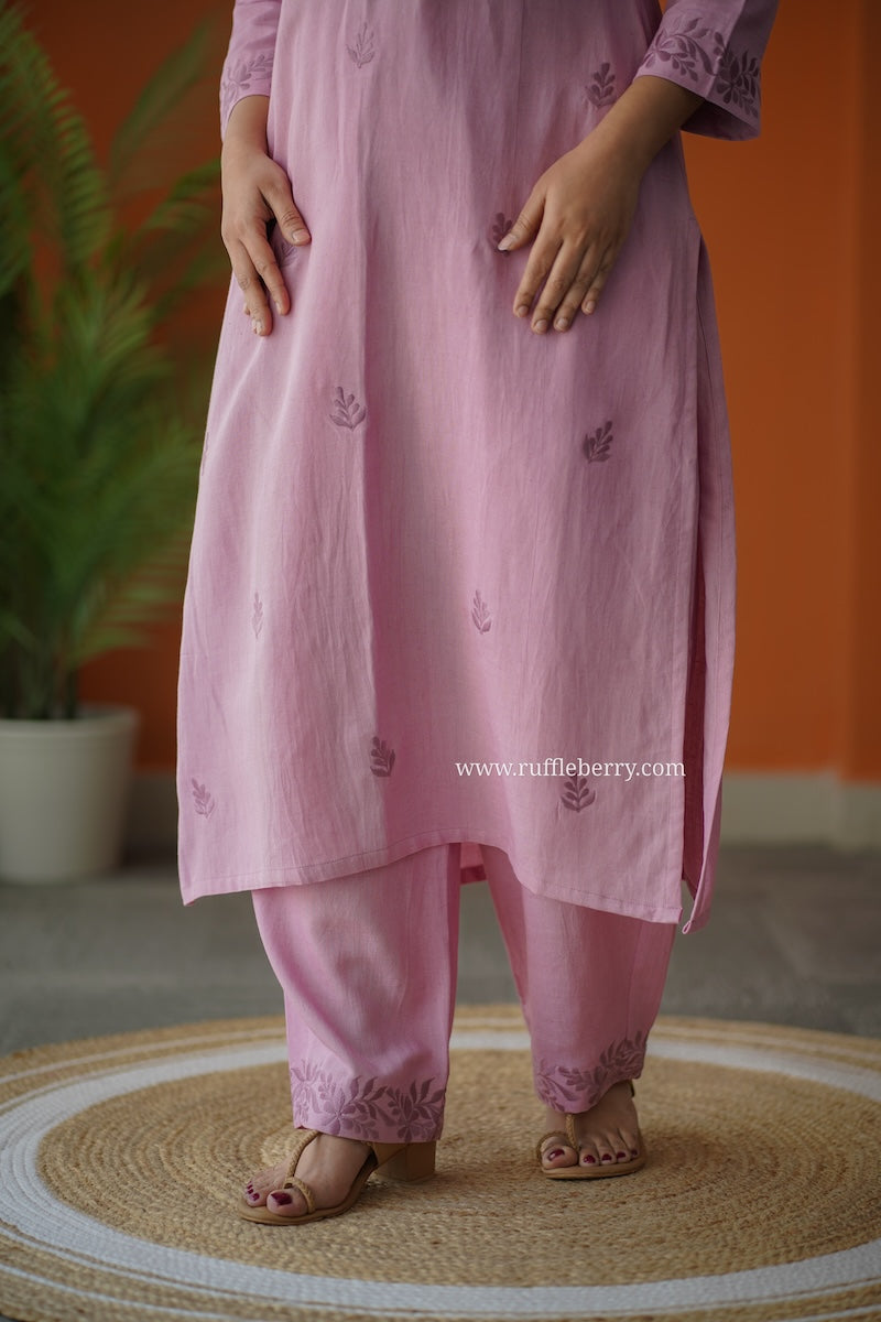 rosy petals embroidered cotton co-ord set