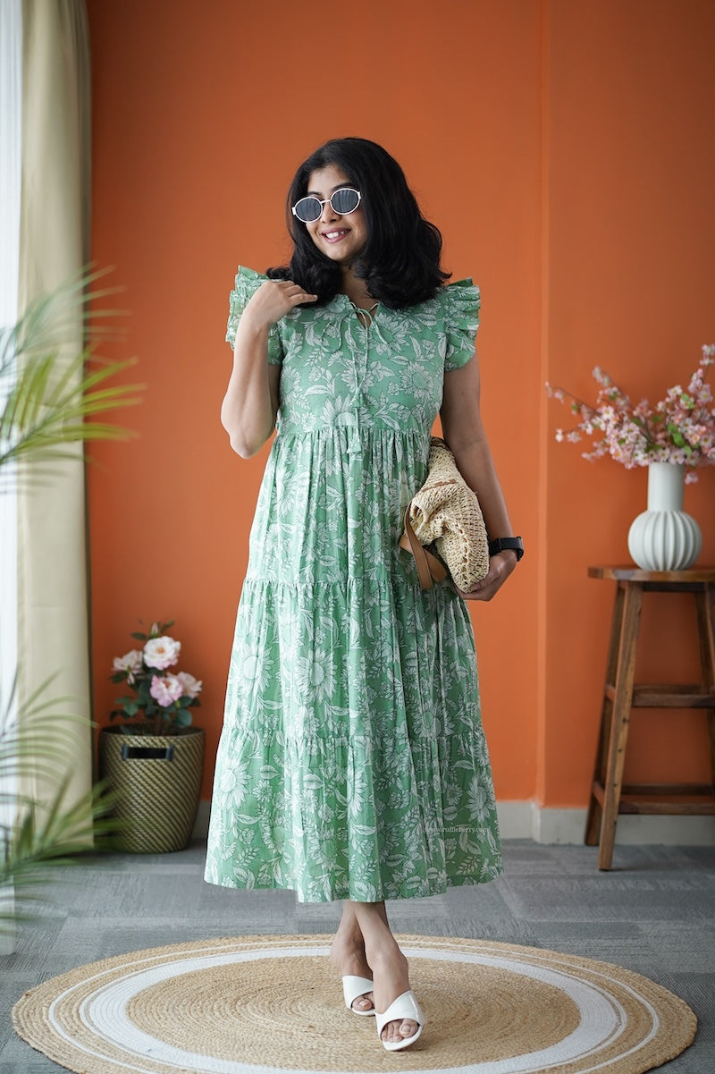 Jundaze Green Cotton tier Dress – Ruffleberry