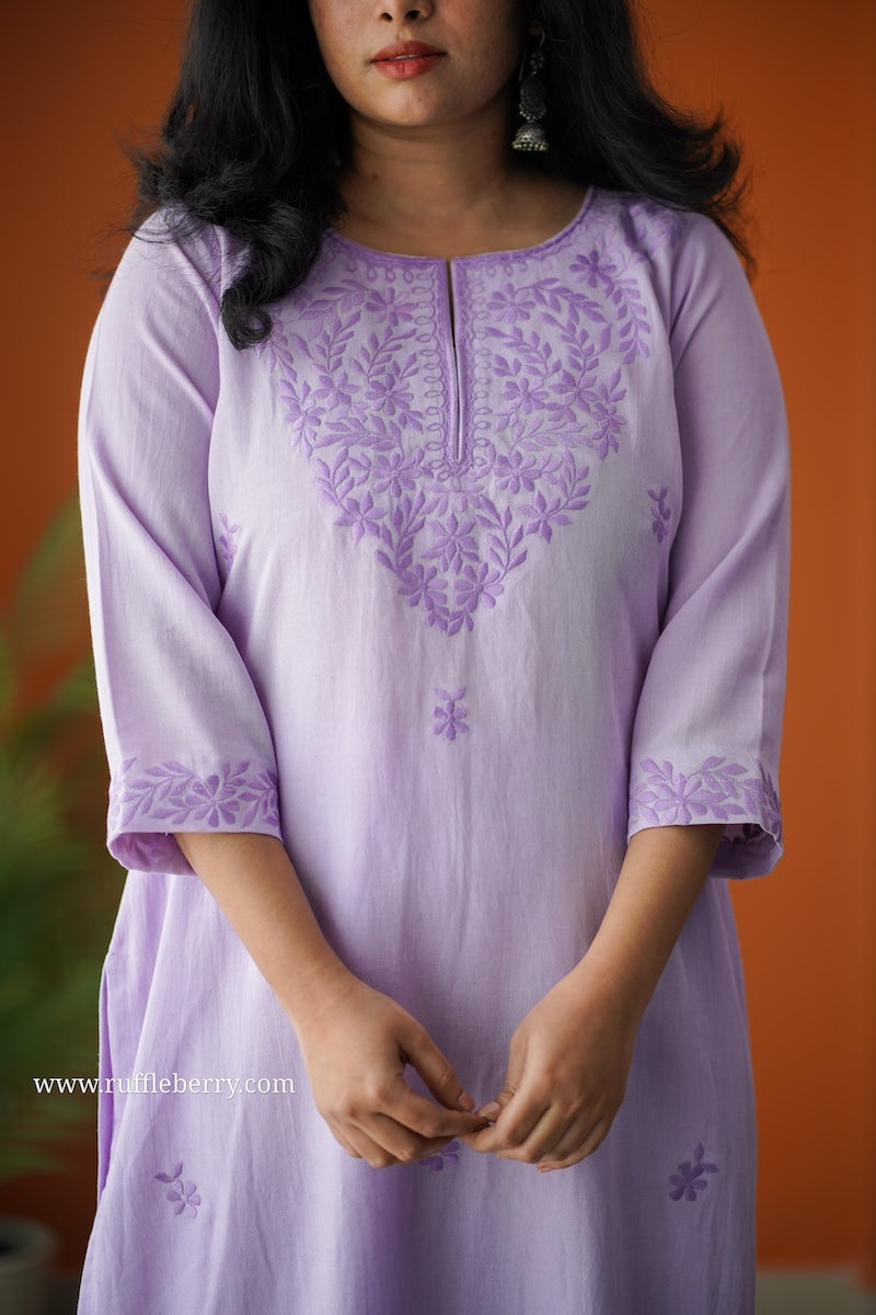 lilac petals embroidered cotton co-ord set