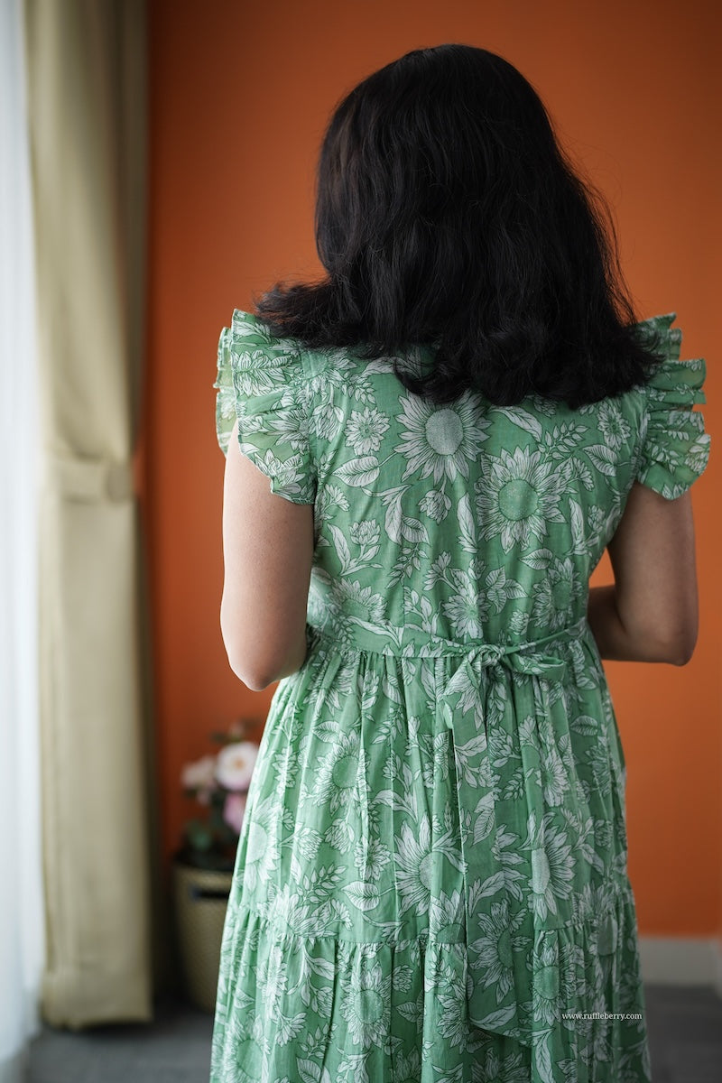 jundaze green cotton tier dress