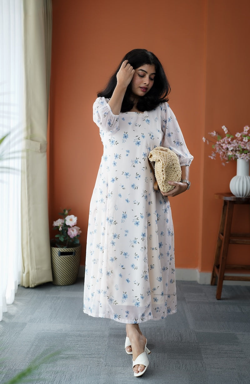 junaluv white georgette a-line dress