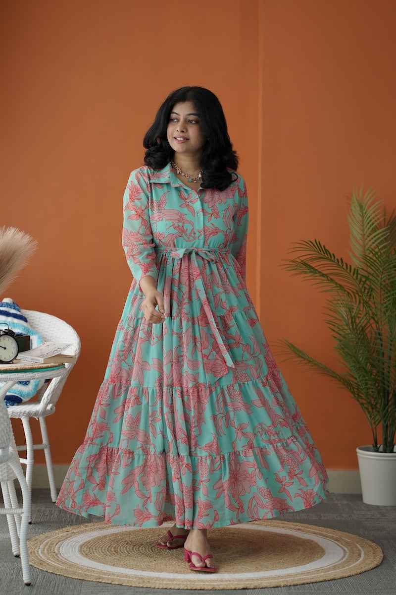 Sol Mint Green Collared Georgette Tier Dress – Ruffleberry
