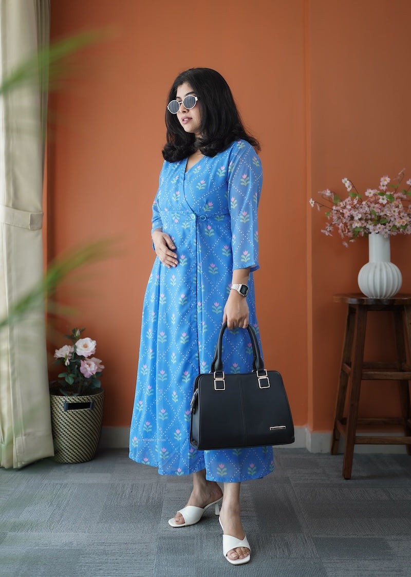JunaLuv Blue Georgette Button Wrap Dress – Ruffleberry