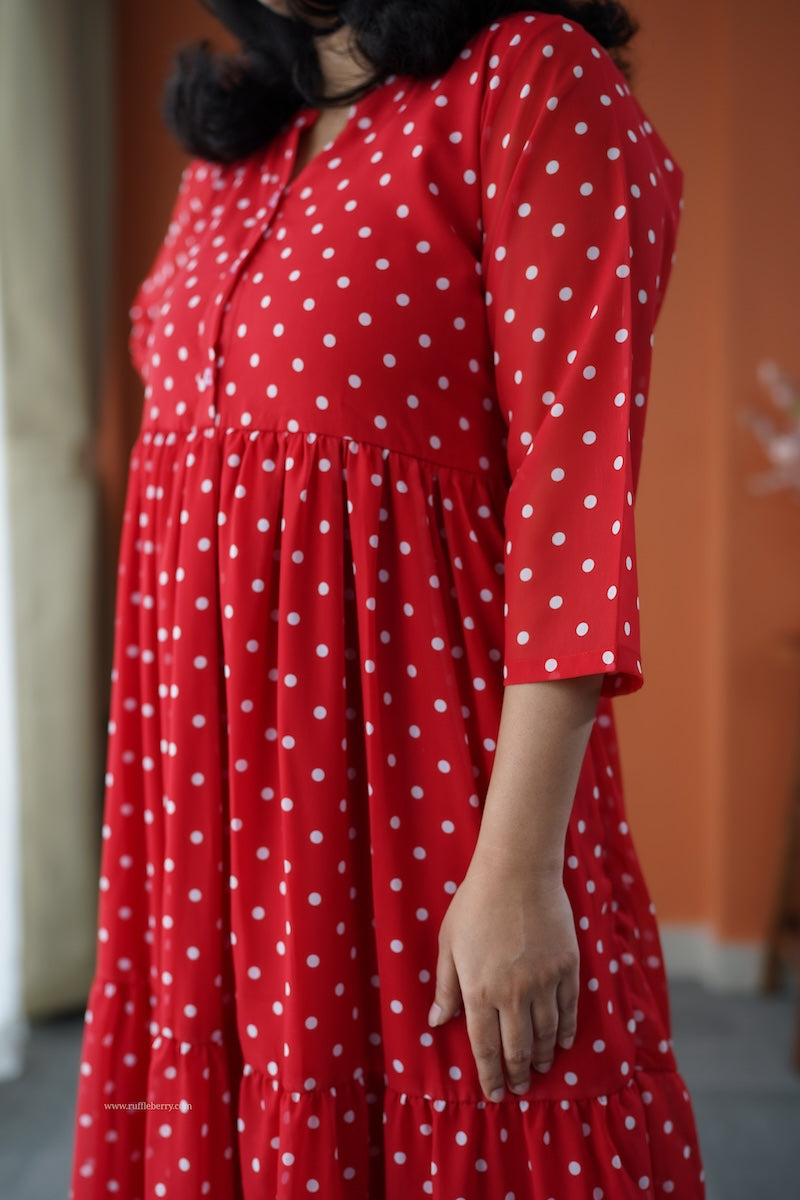 junaluv red georgette tier dress