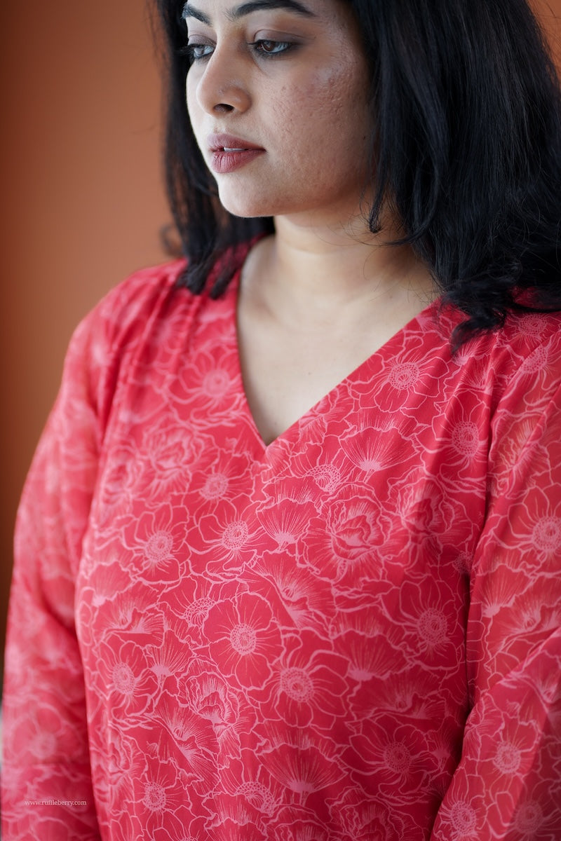 taara red georgette co-ord set