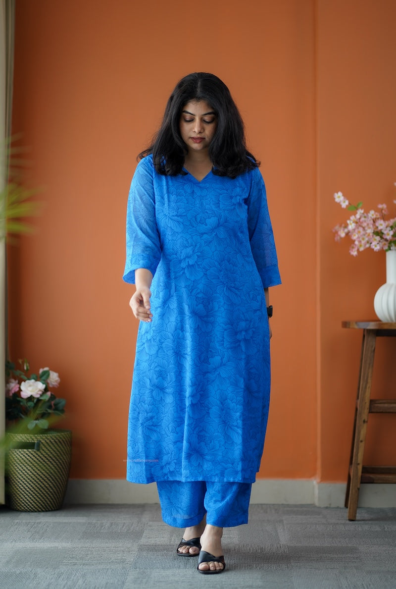 taara royal blue georgette co-ord set