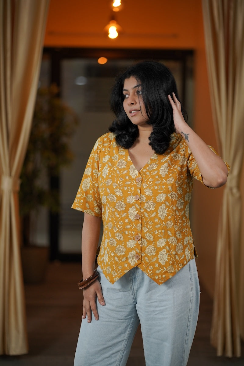 mustard yellow vest style short kurti