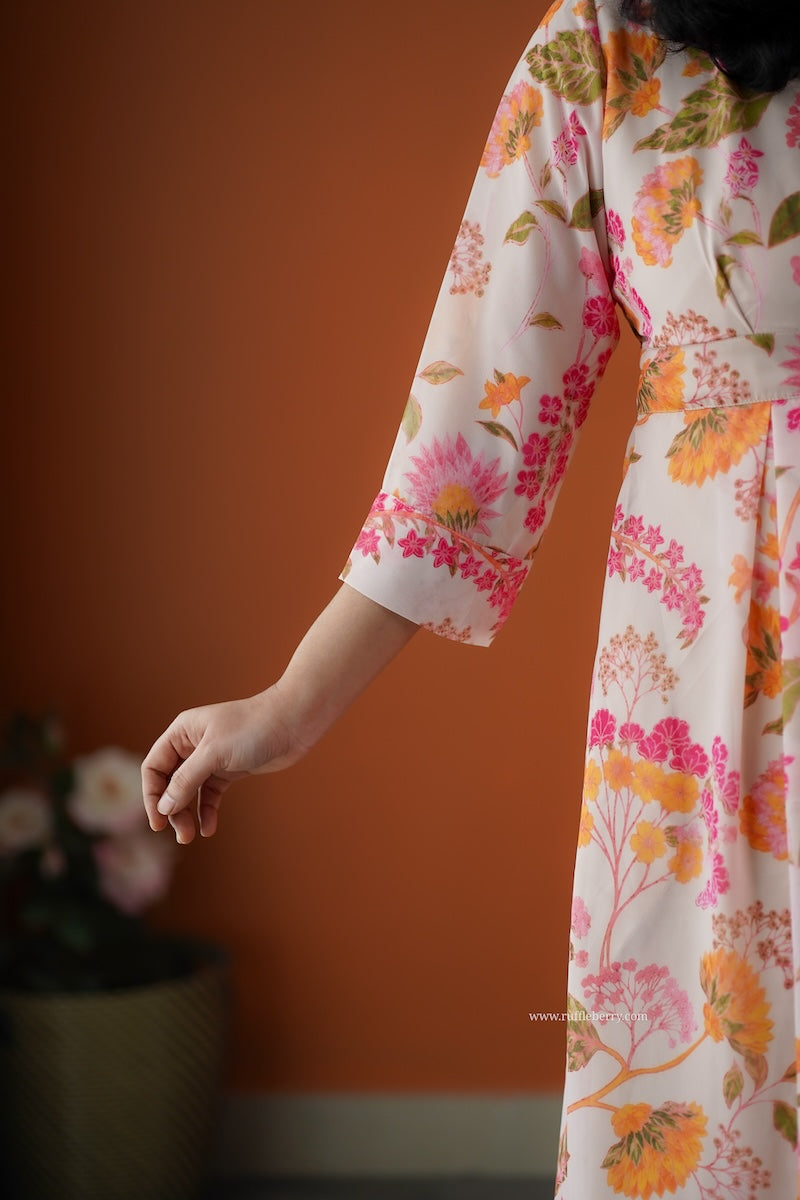 rimjim cream georgette button wrap dress