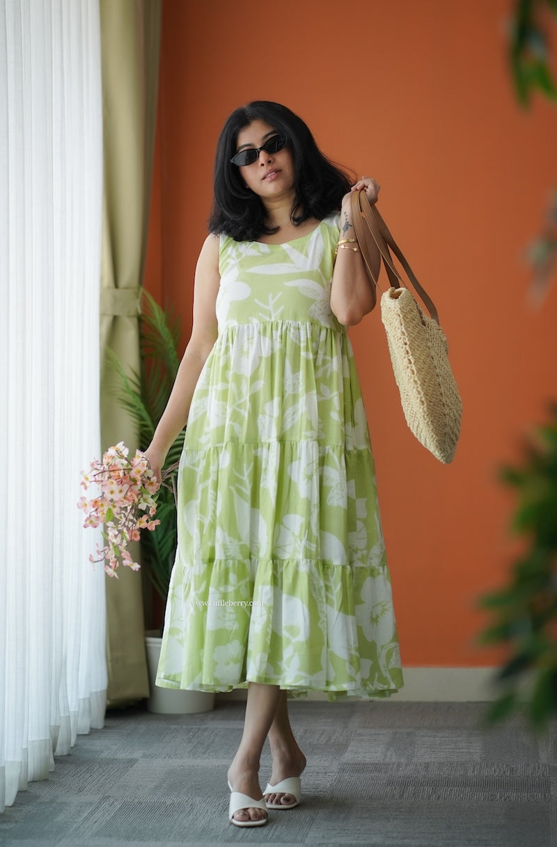 Hazelshine Pastel Green Cotton Tier Dress Ruffleberry Hazelshine Pastel Green Cotton Tier Dress Ruffleberry