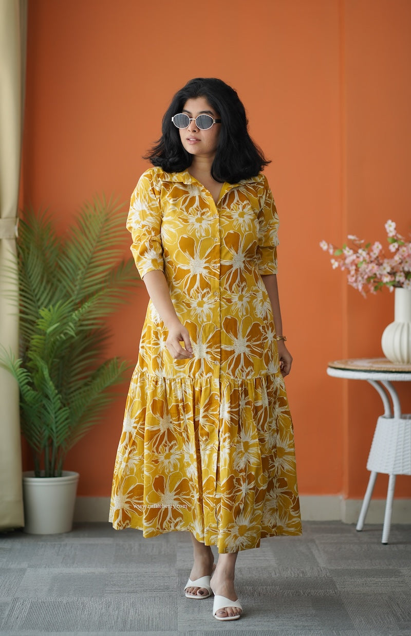 Hazelshine Mustard Cotton Shirt Dress – Ruffleberry