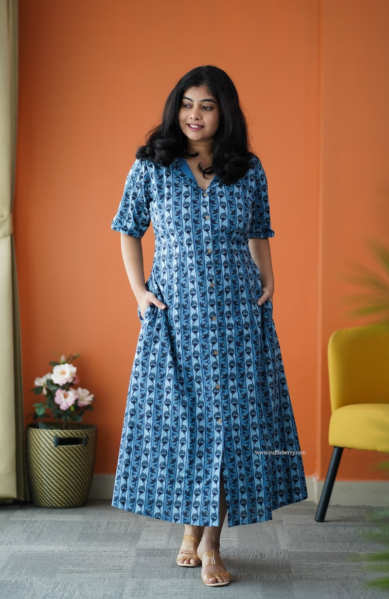 saavan blue cotton shirt dress