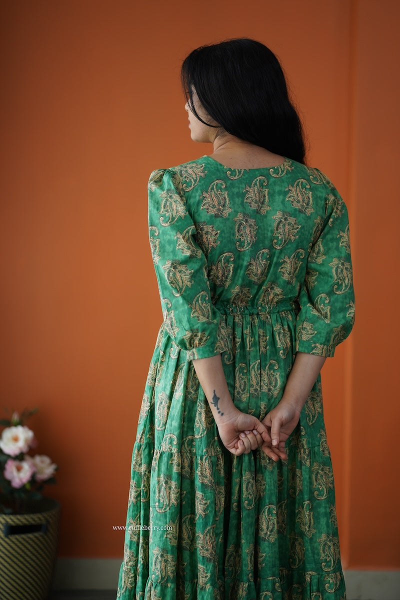 saavan green cotton tier dress