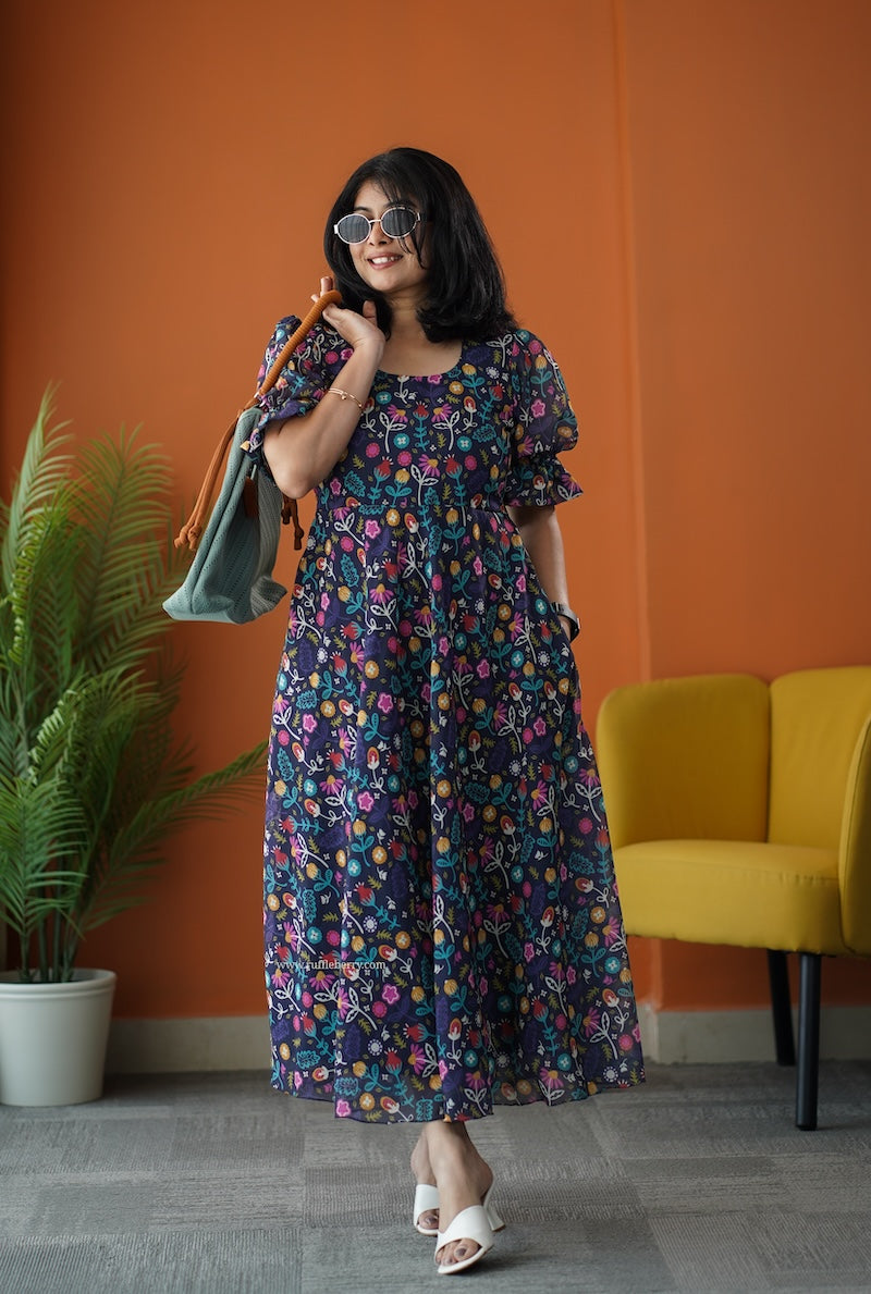 Sunburst Multifloral Georgette Fit & Flare Dress Ruffleberry Sunburst Multifloral Georgette Fit & Flare Dress Ruffleberry