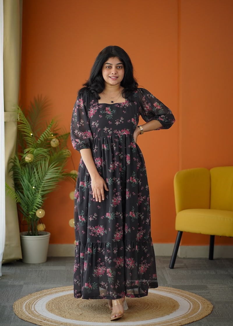 elsa charcoal maxi tier georgette dress