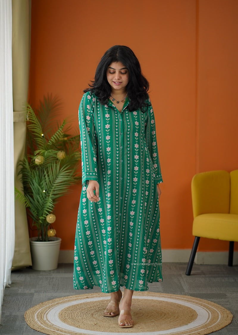 Elsa Green Shirt Georgette Dress – Ruffleberry