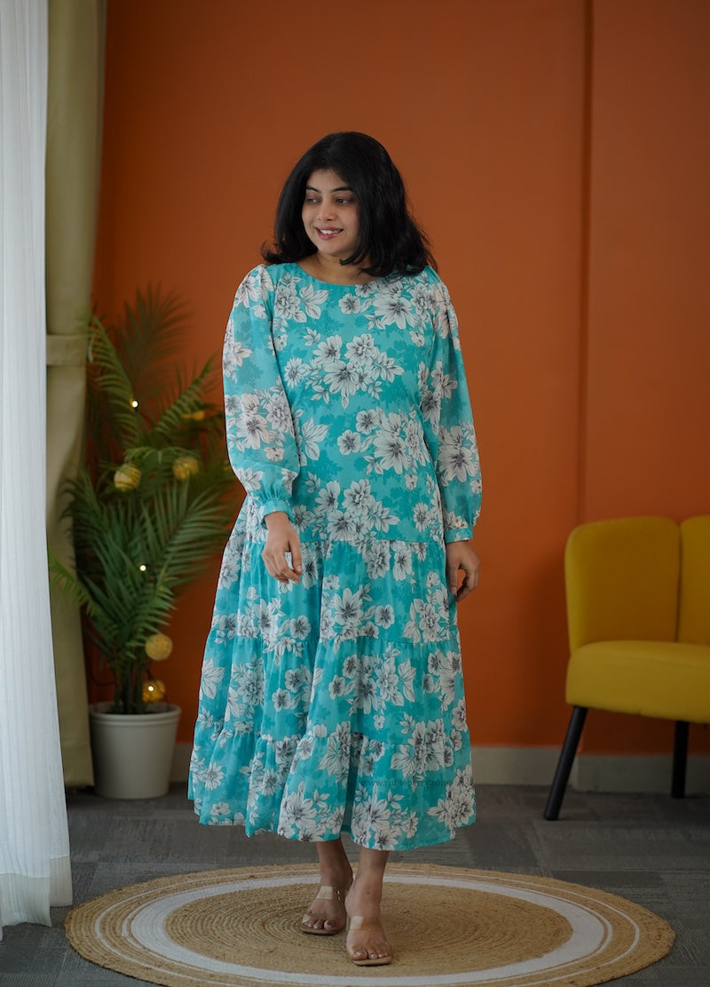 elsa sea mist maxi tier georgette dress