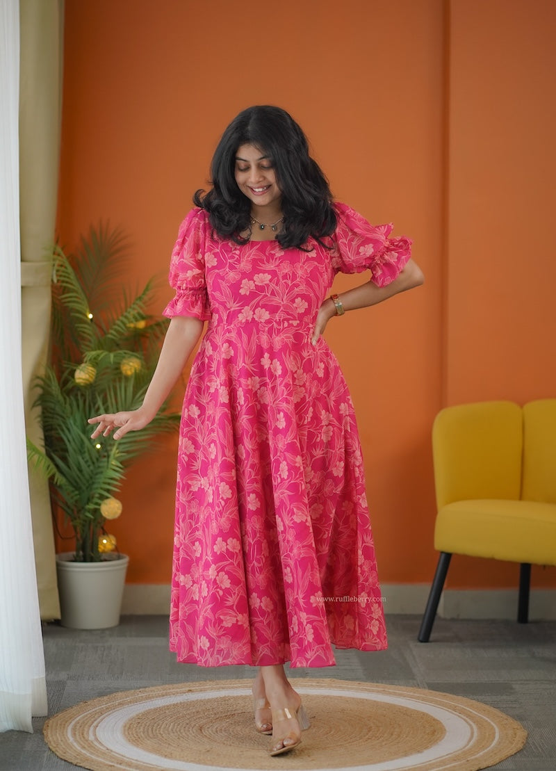 Elsa Pink Georgette Fit & Flare Dress – Ruffleberry