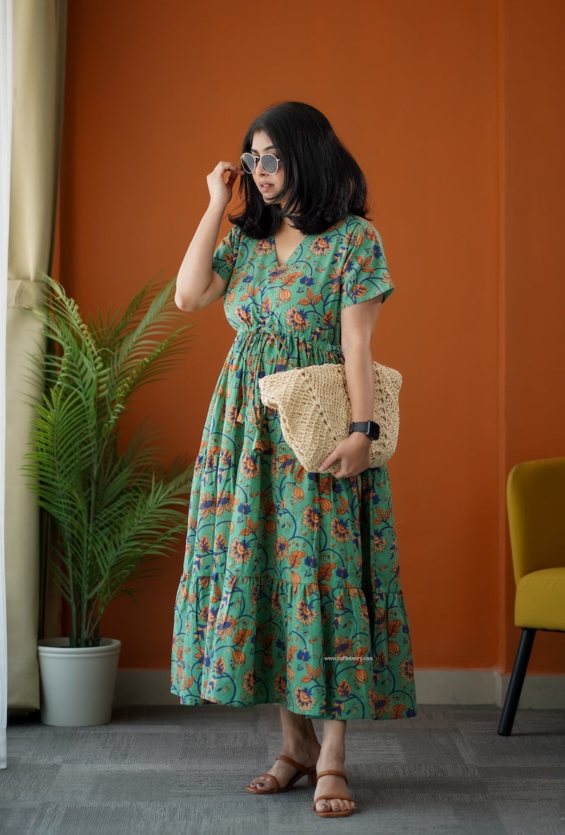 SumLove Green Cotton Tier Dress – Ruffleberry