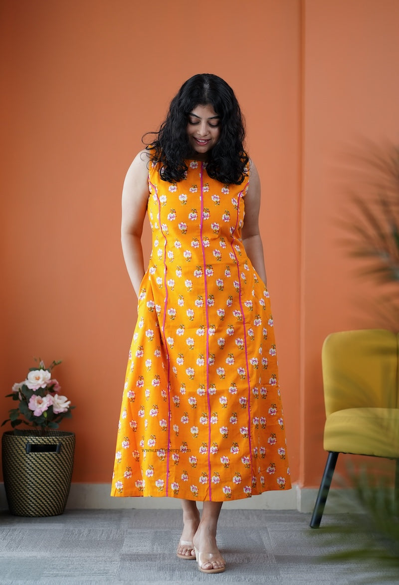 dahlia orange cotton aline dress