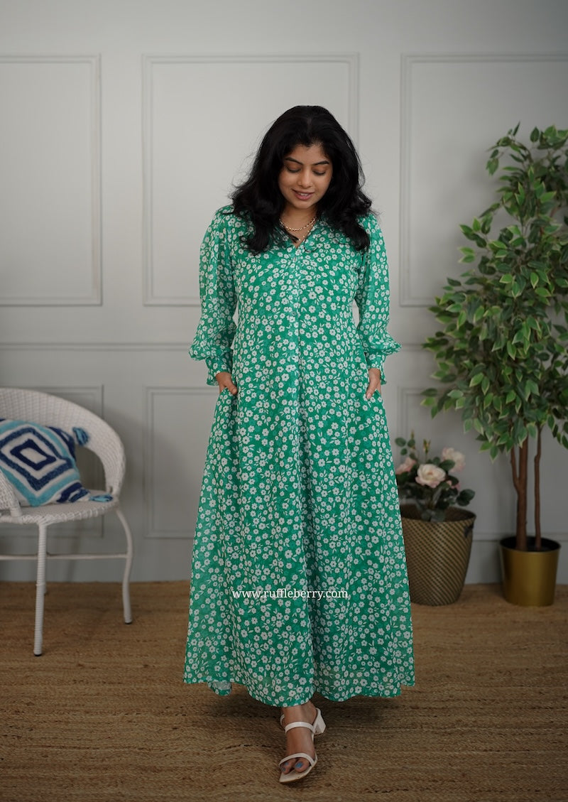 Jasbi Green Georgette A-line Dress – Ruffleberry