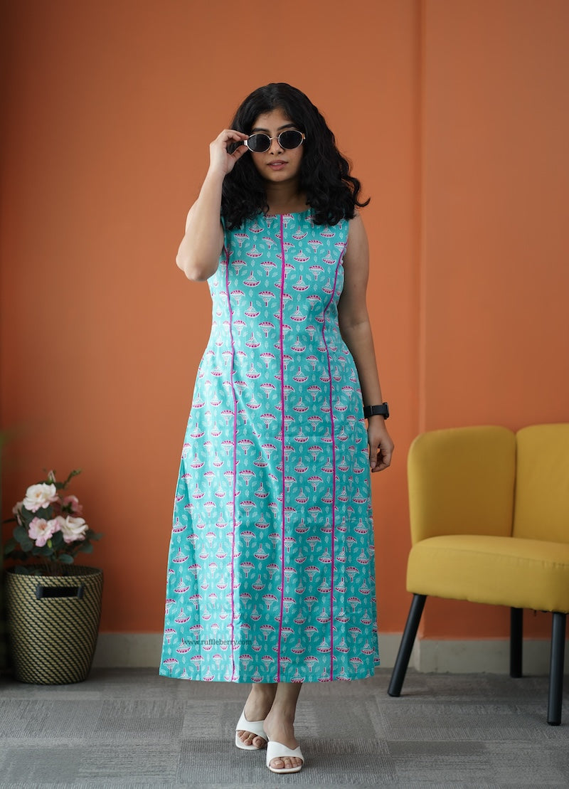 iris blue cotton a-line dress