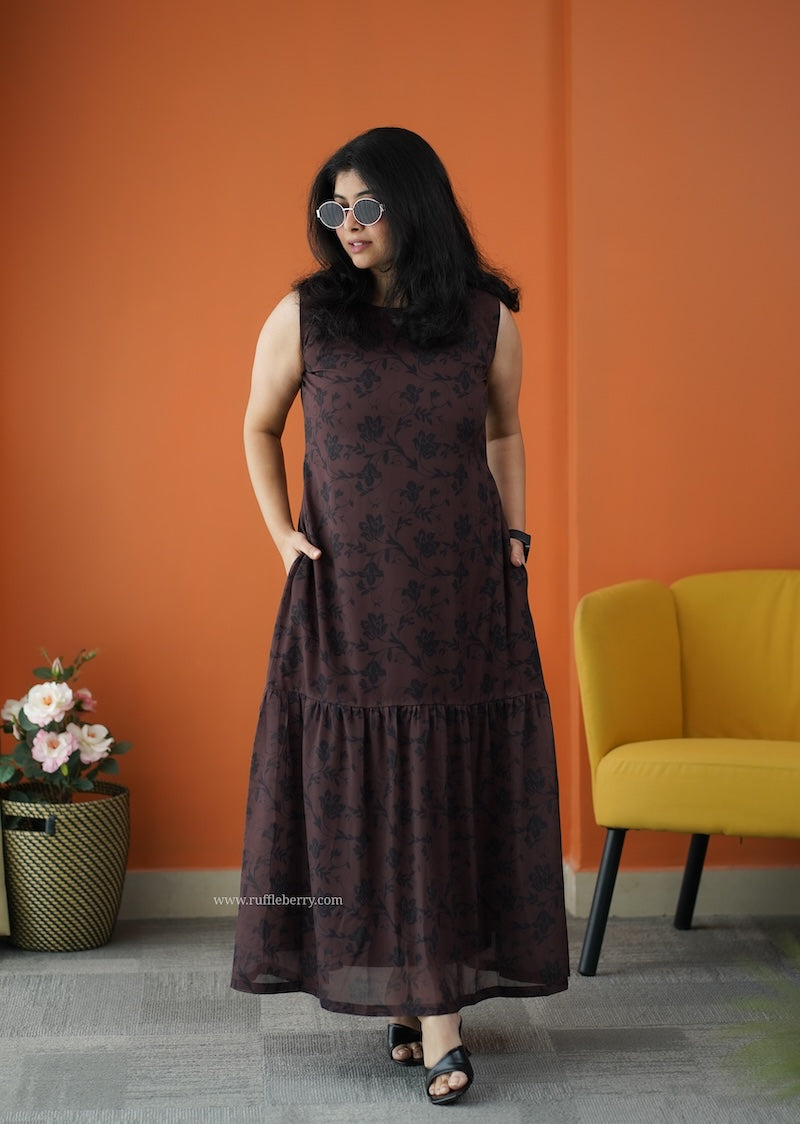 forget me not mocha georgette dress