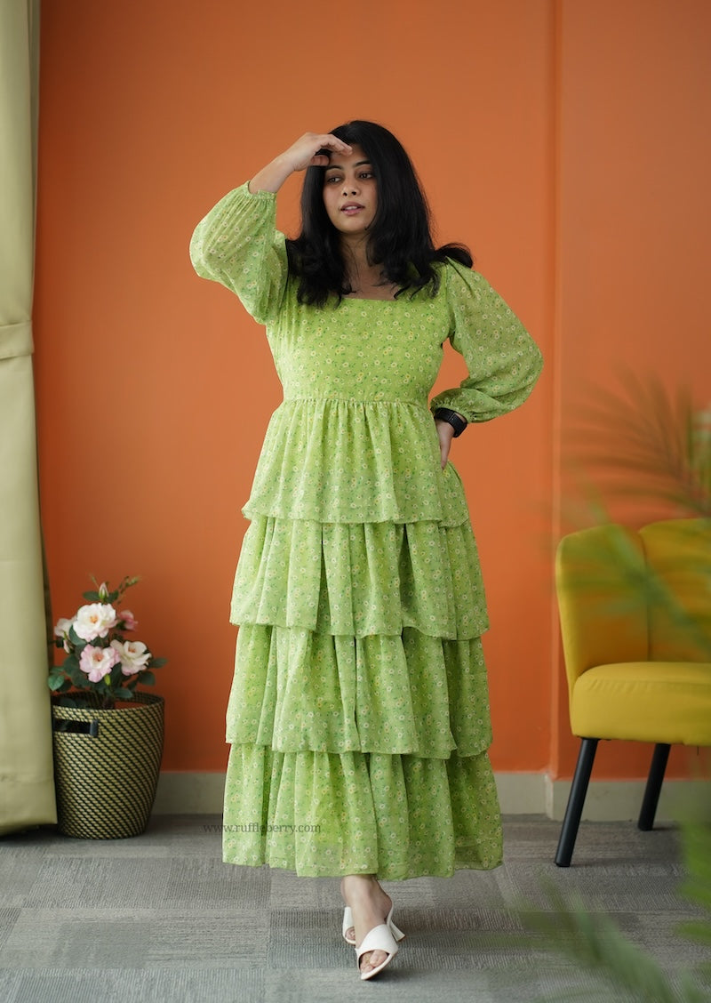 forget me not lime georgette dress