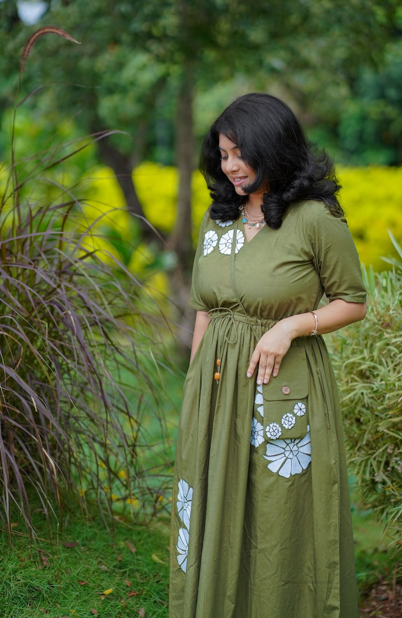 olive girl embroidered cotton maxi dress