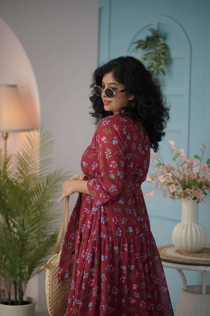 Maira Maroon Floral Georgette Dress