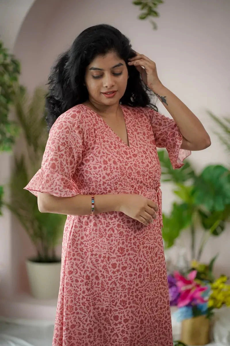 Maira Peach Georgette Wrap Dress