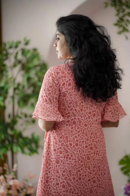 Maira Peach Georgette Wrap Dress