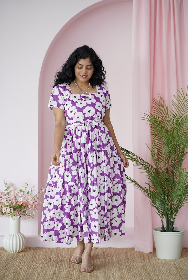maroba violet whitefloral cotton dress