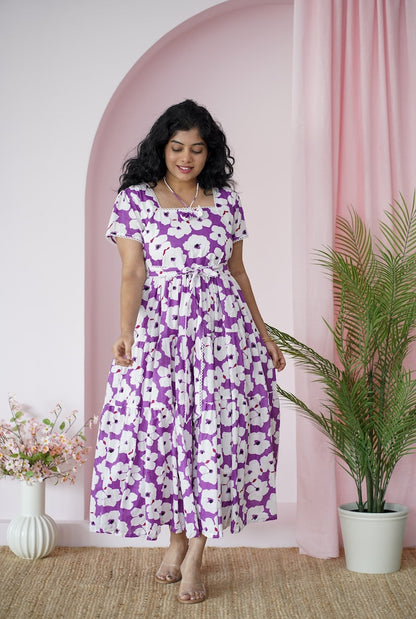 Maroba Violet WhiteFloral Cotton Dress