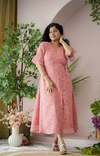 Maira Peach Georgette Wrap Dress