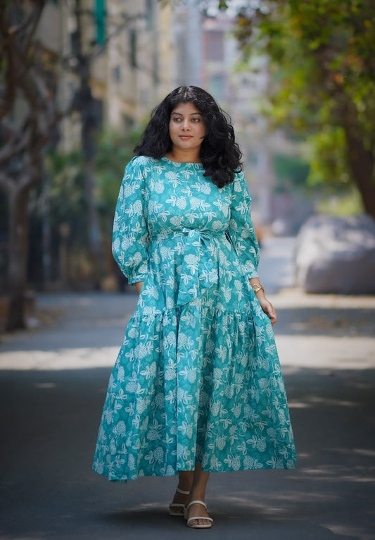 Aina Turquoise Cotton Dress