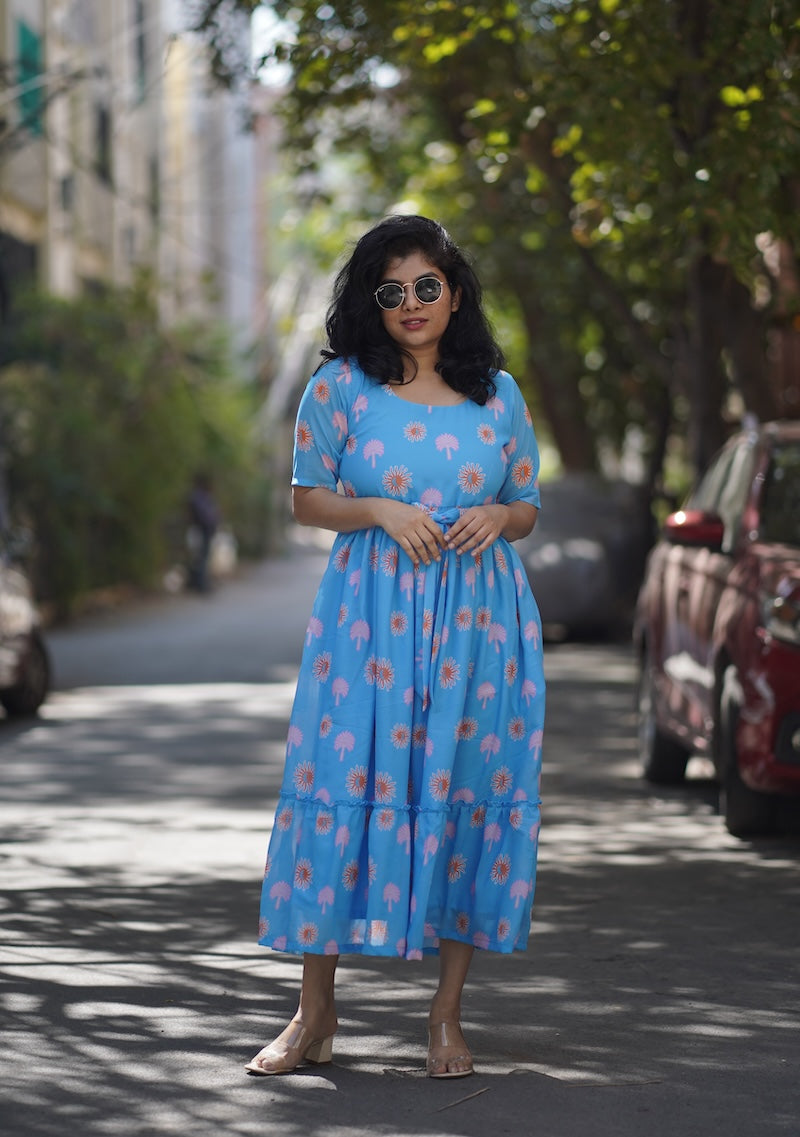 classic blue georgette dress