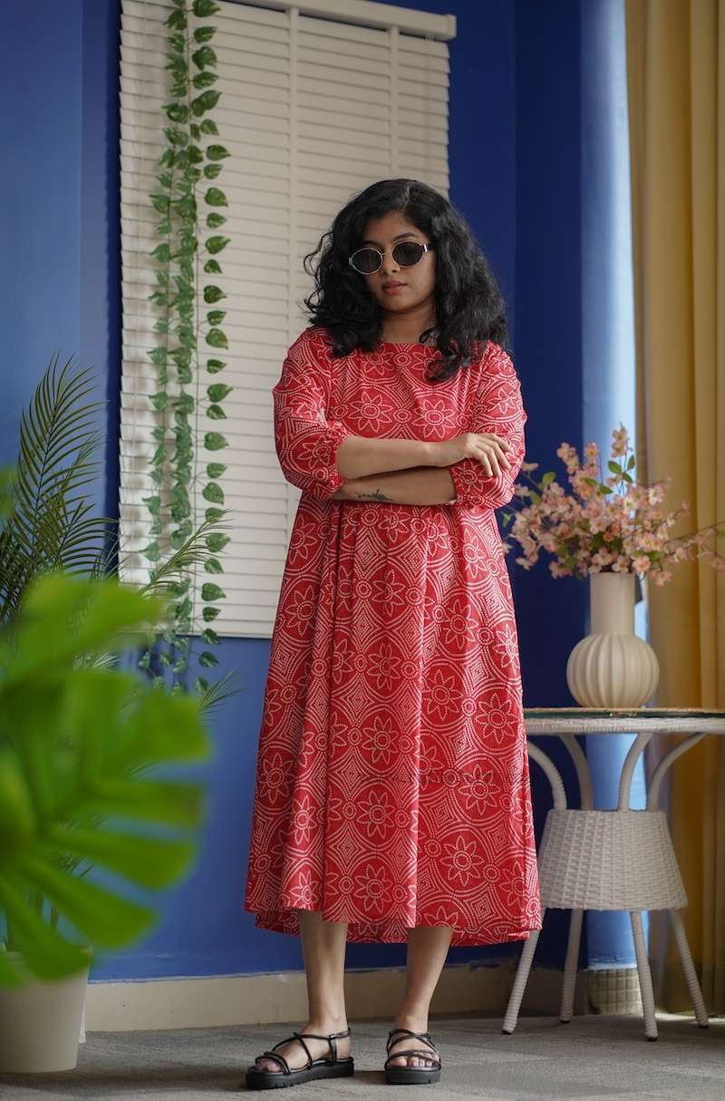 Augusta Red Cotton Aline Dress