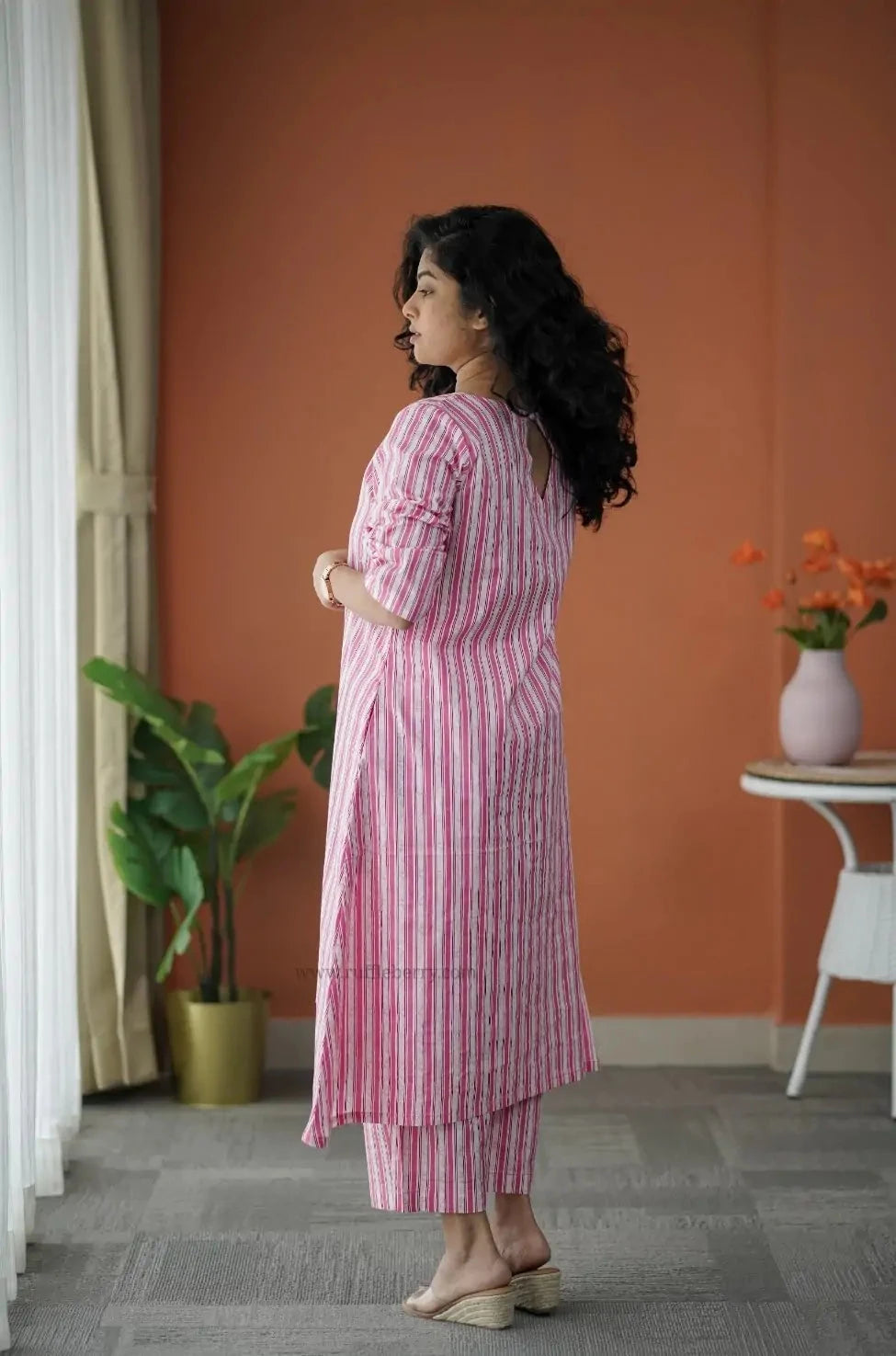niva pink striped cotton co-ord set