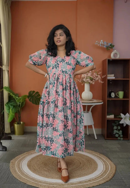 Niva Coral Peach Georgette Dress