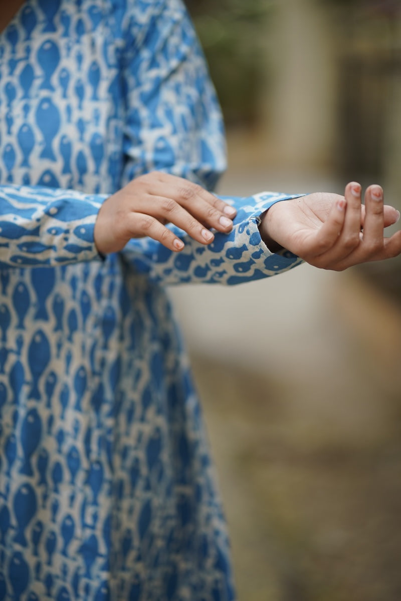 diya blue full sleeved aline cotton co-ord