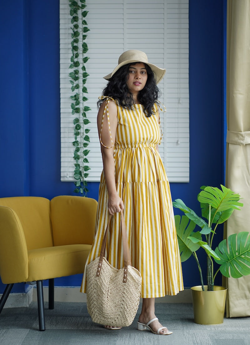 maroba honeyyellow striped cotton dress