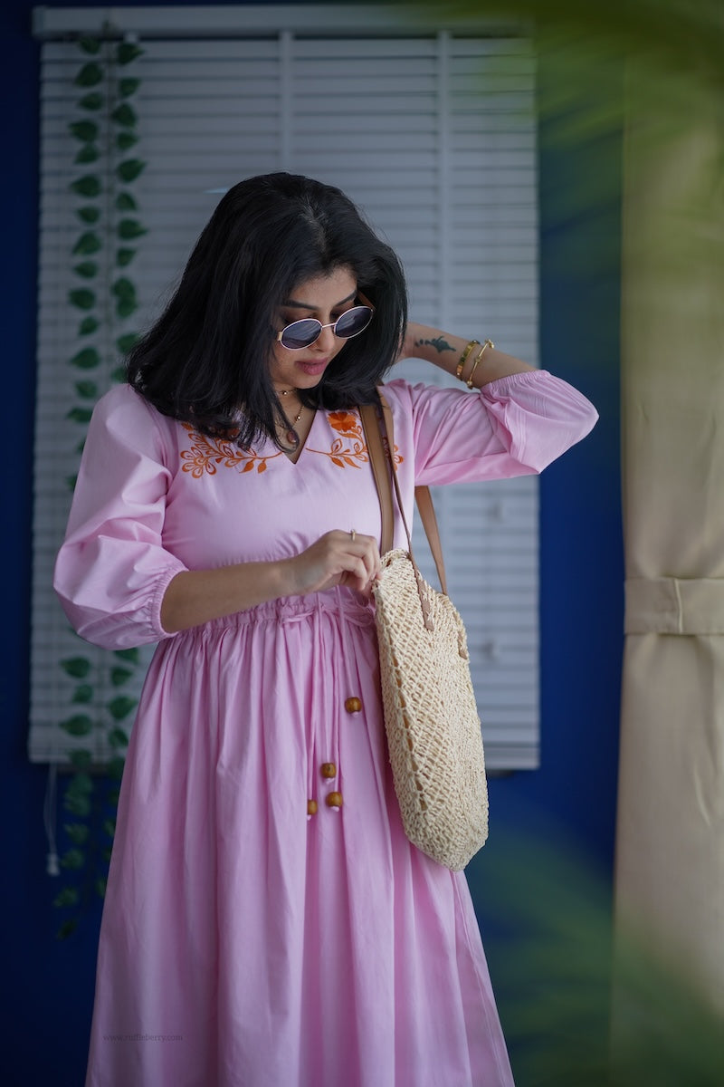 betty embroidered cotton a-line dress