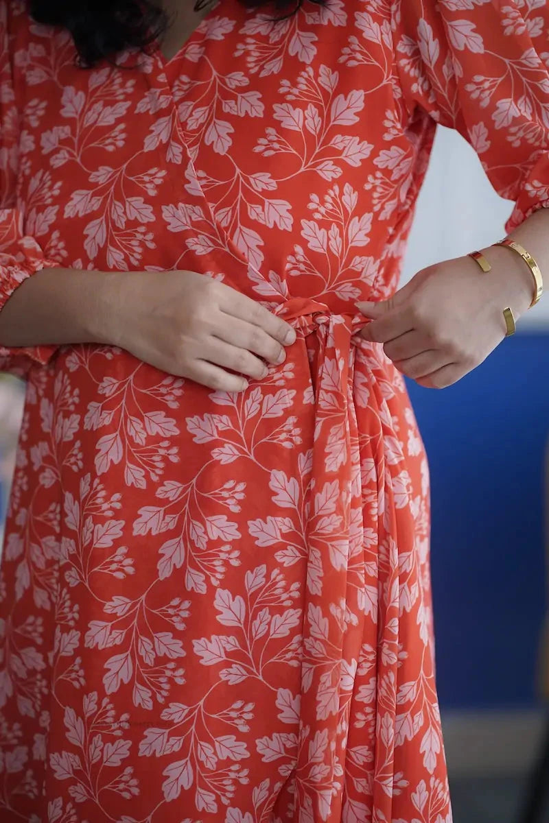 Rose Orange Floral Georgette Dress