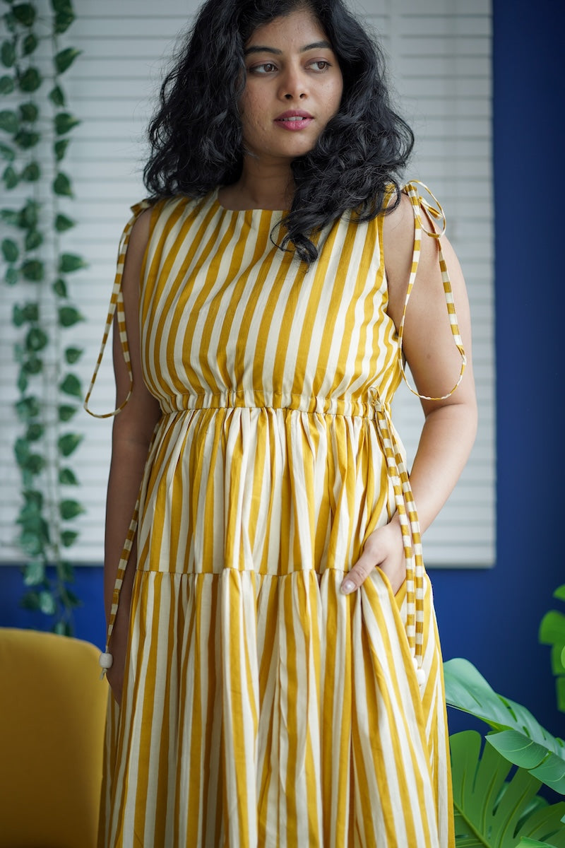 maroba honeyyellow striped cotton dress
