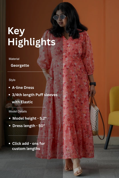 Rimjim Peach Georgette A-line Dress