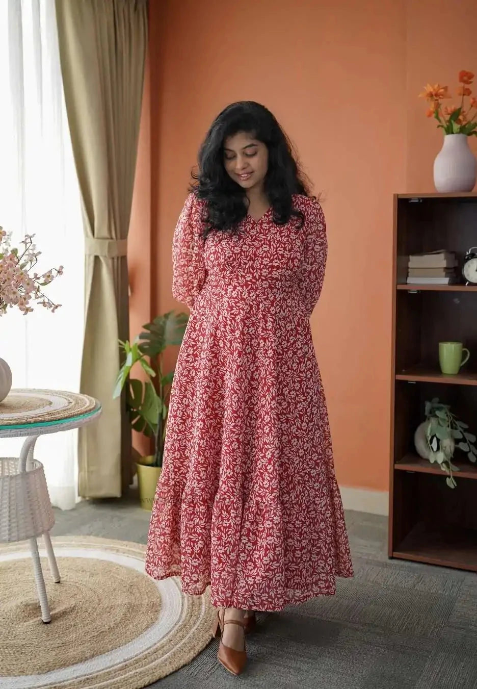 niva scarlet red georgette dress