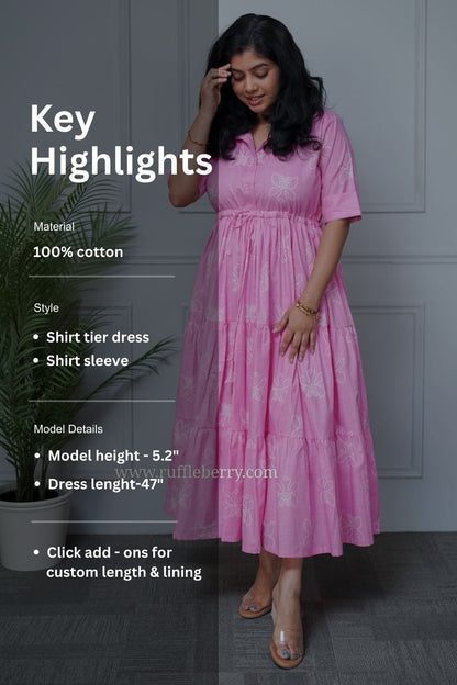 Bundle Pink Cotton Shirt Tier Dress