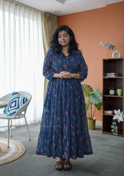 Niva NavyBlue Georgette Tier Dress